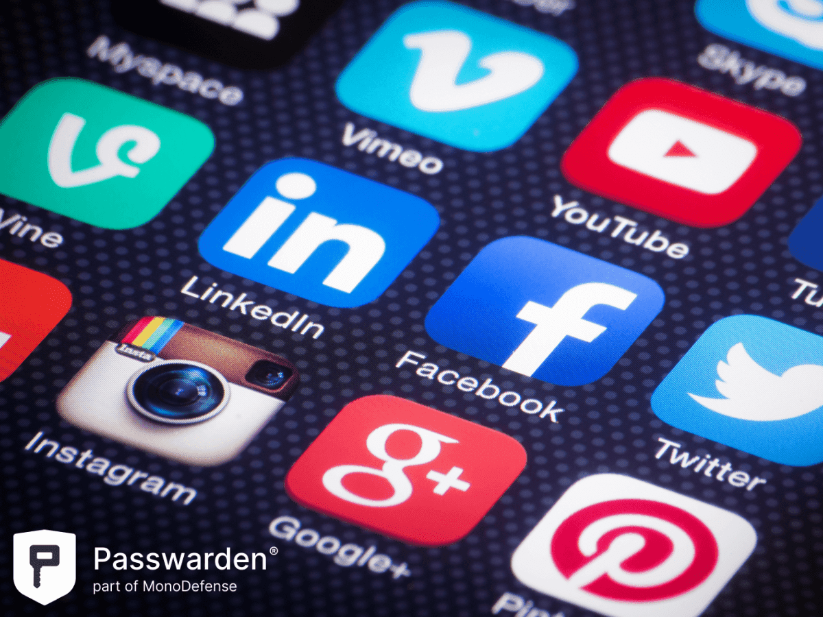 Logos of popular social networks and internet resources, implying numerous saved passwords on iPhone