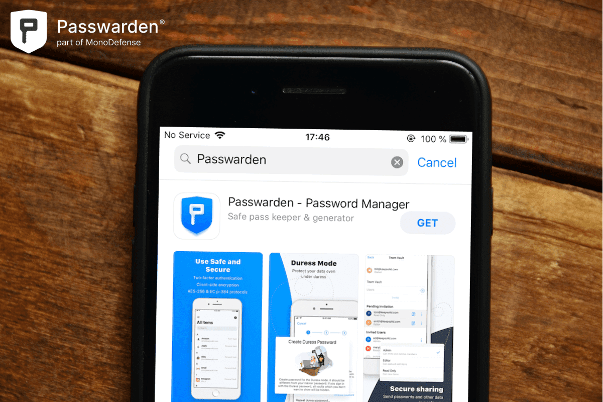 Smartphone with best password manager on the screen Passwarden