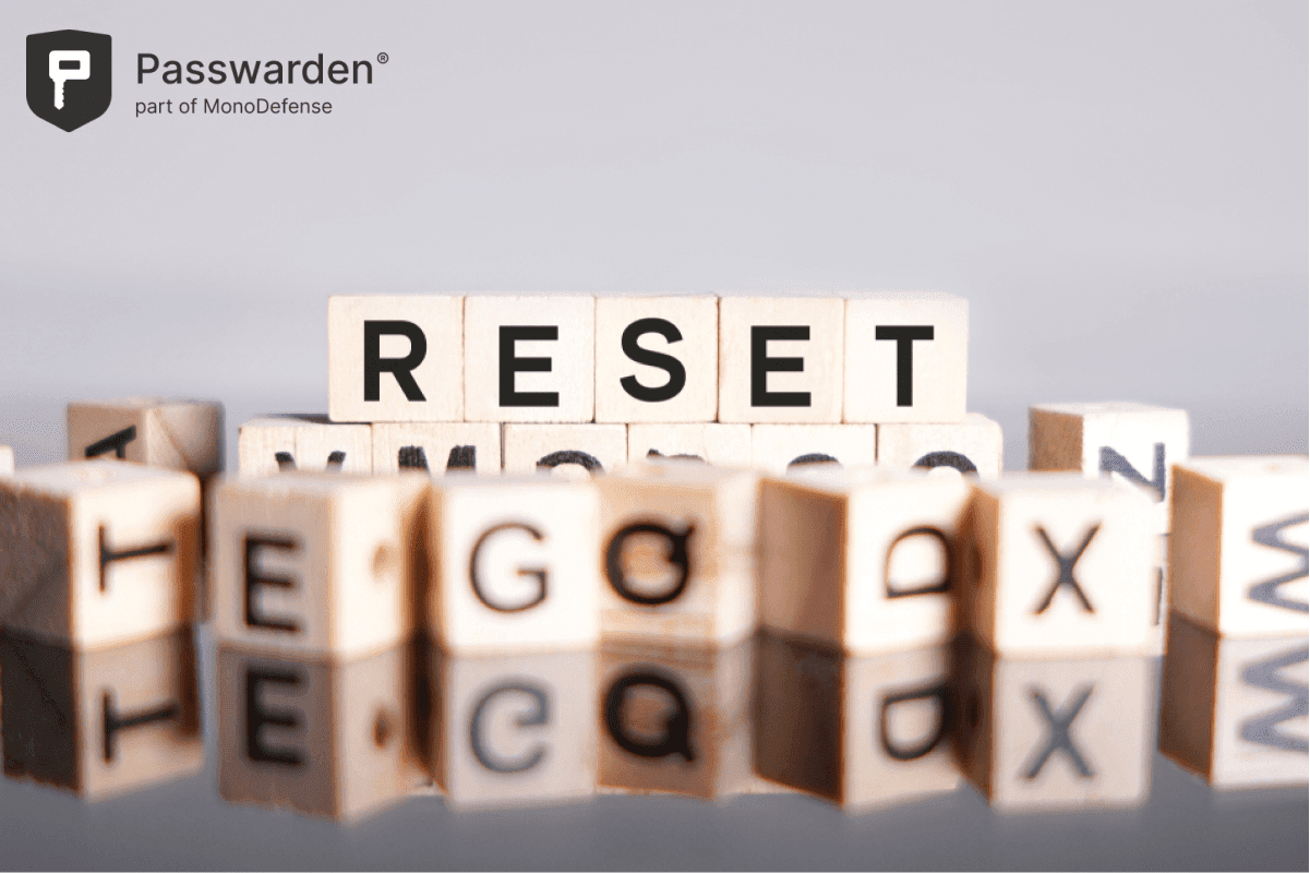 RESET word cube on reflection, concept of resetting password