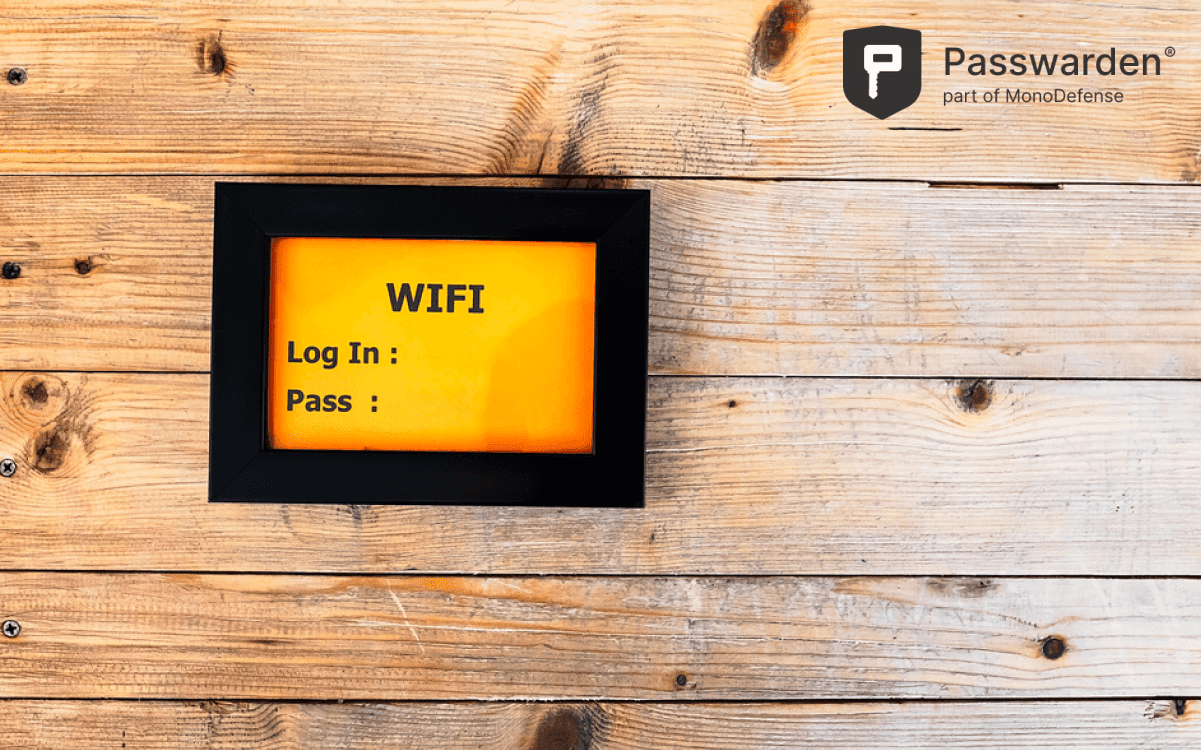 WIFI, user and password word on frame with wood wall background, changing WiFi password