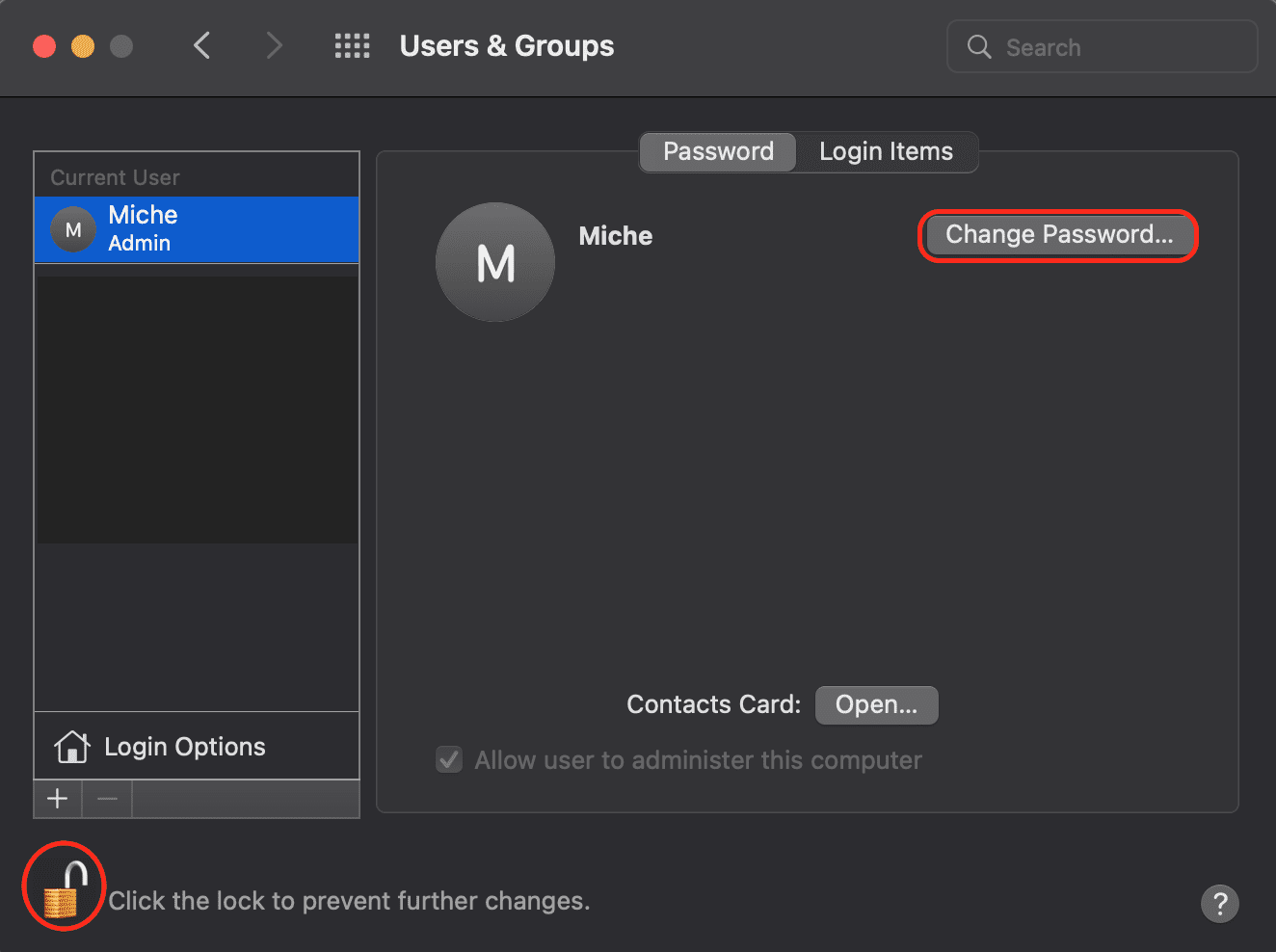 how to change macbook password