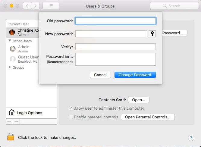Old password New password