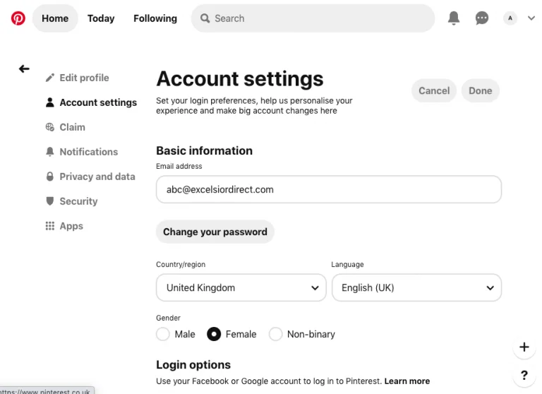 Account settings basic information