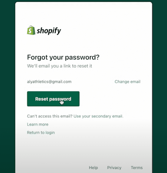 Reset password Shopify