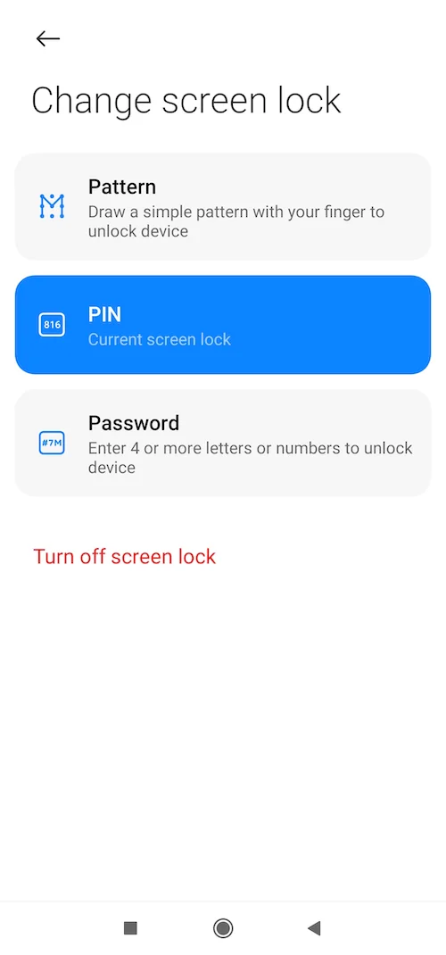 Change screen lock on Android