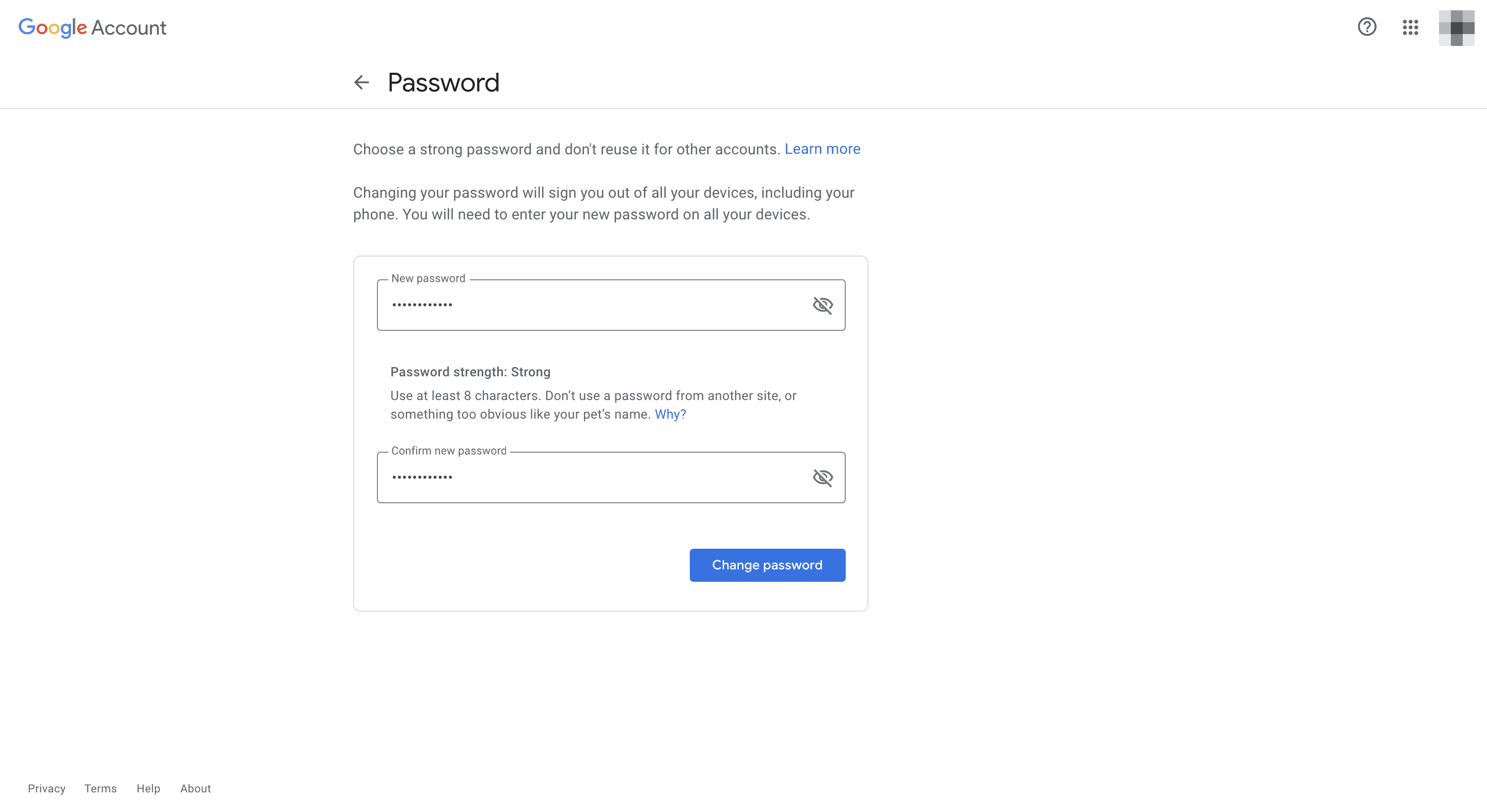 Change Google account and YouTube password