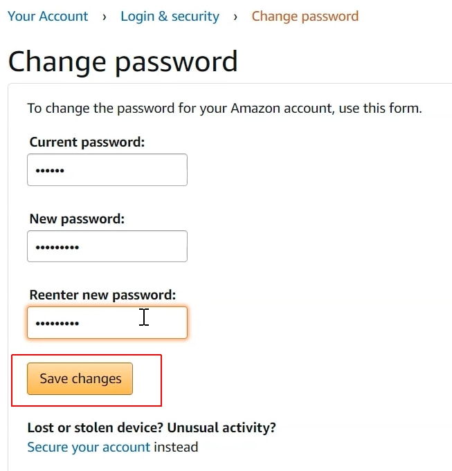 Amazon - reset password