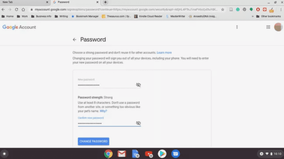 Confirm new password and Change