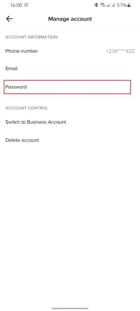 screenshot showing manage account page