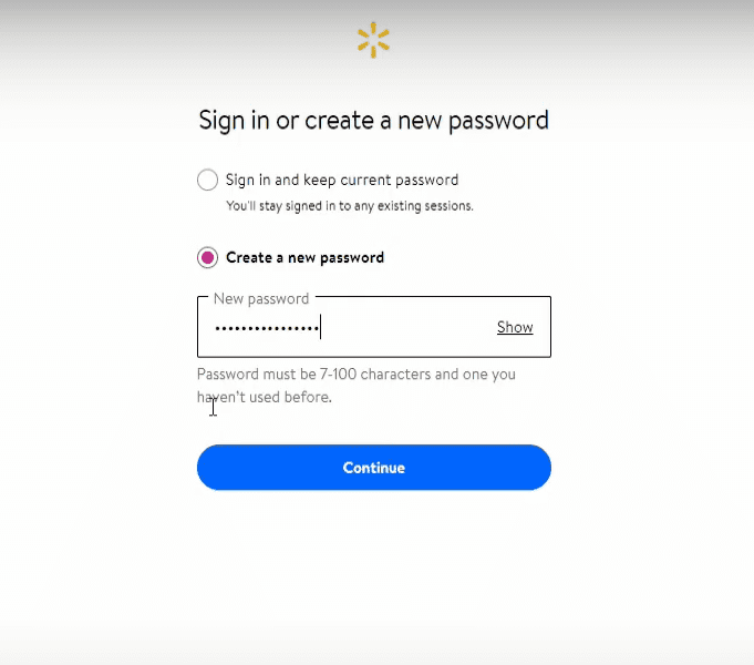 Walmart Create a New Password