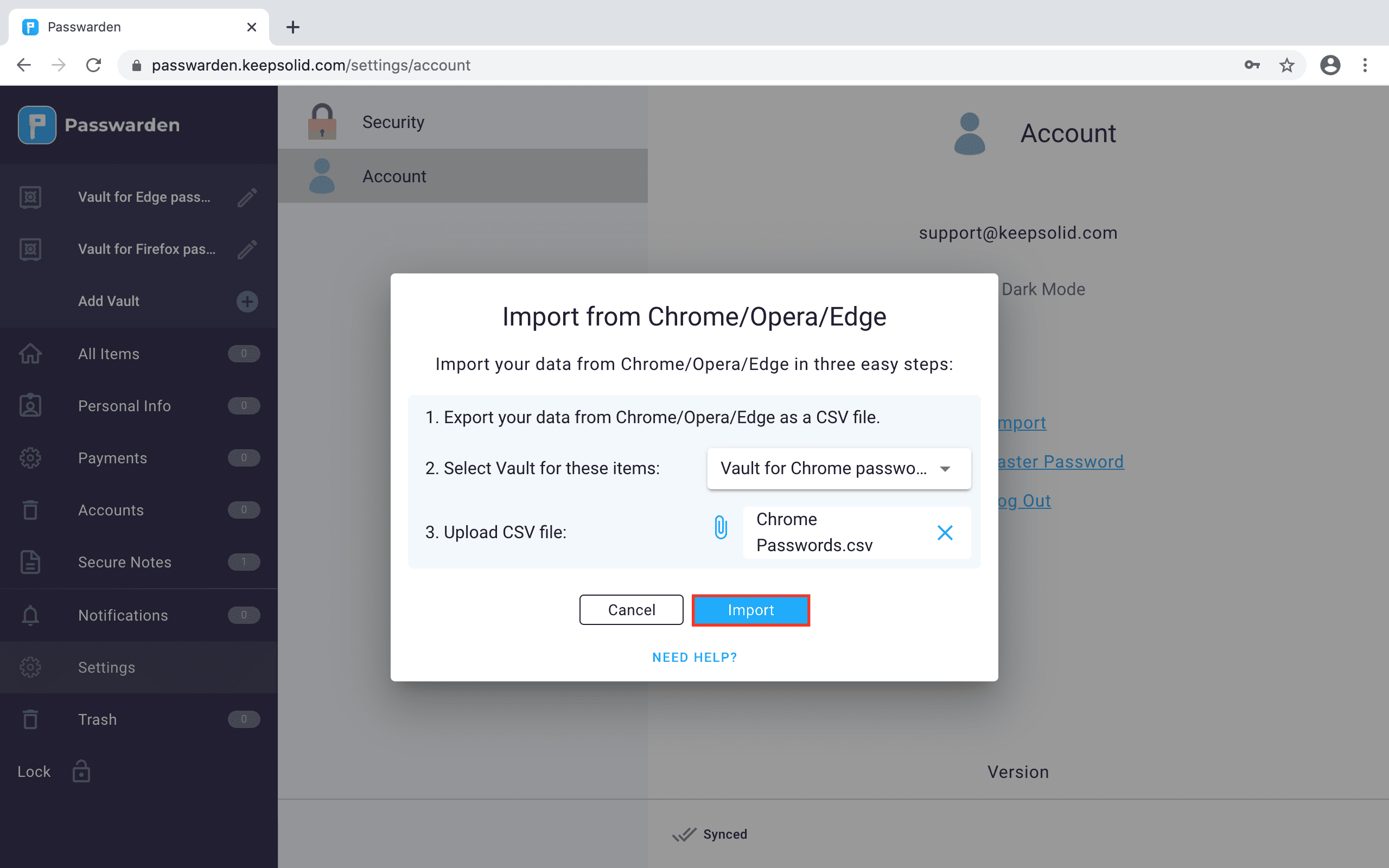How to export passwords from chrome and import them into passwarden