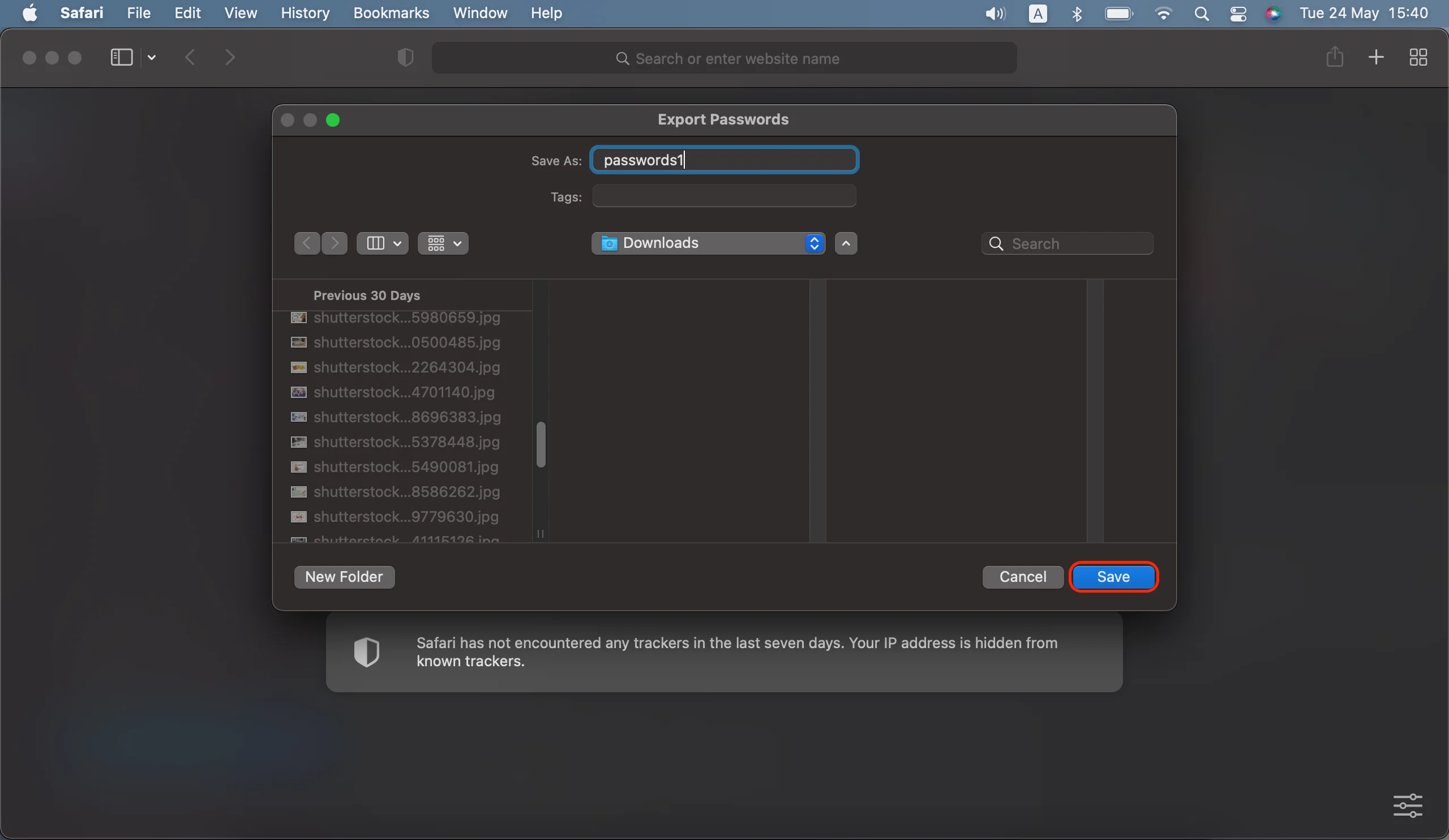 Enter a name and choose a location for the CSV file, then click Save