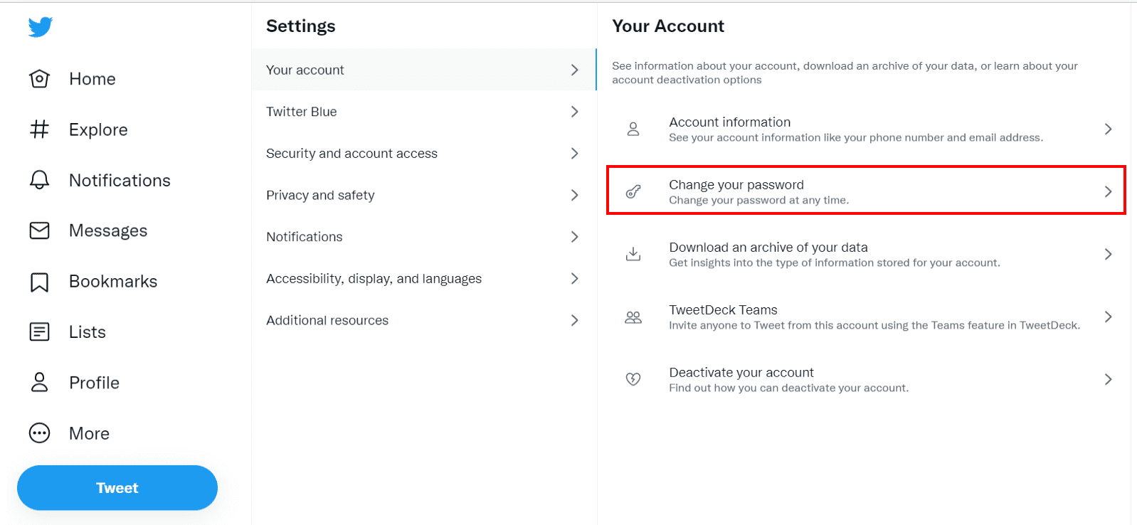 Twitter Change Password