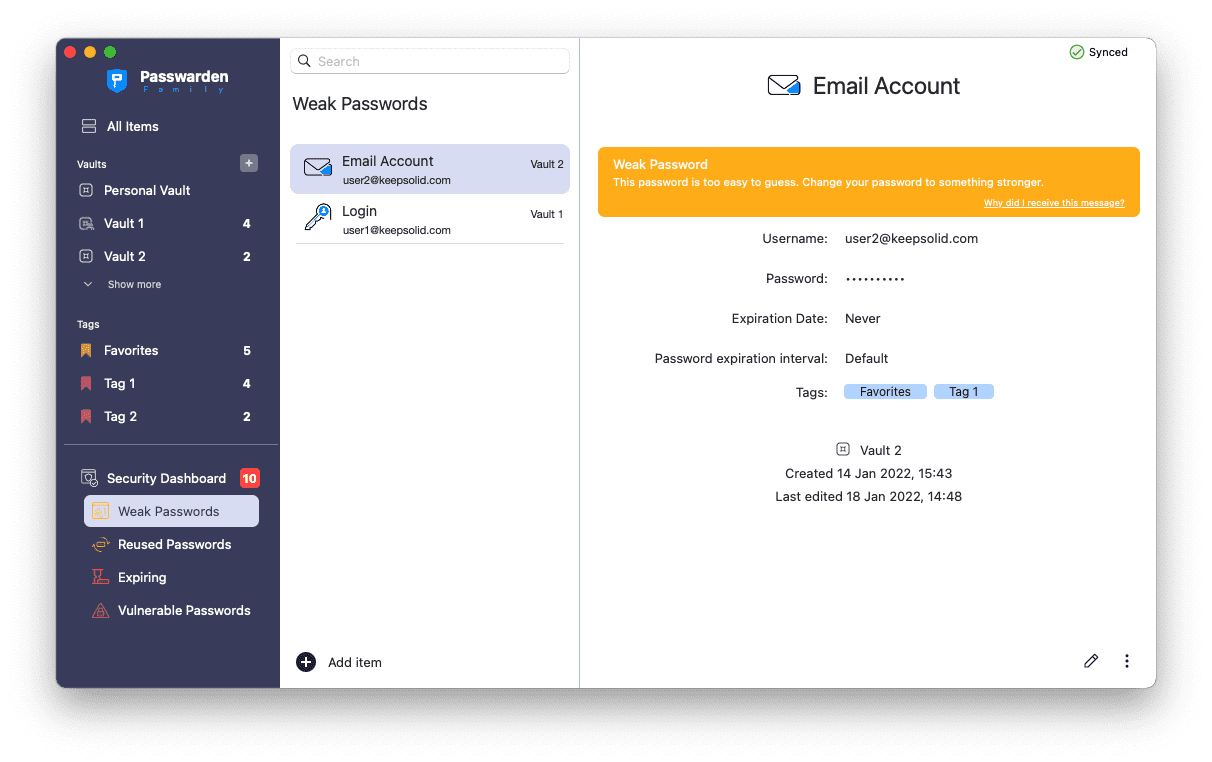 Weak Passwords Screen