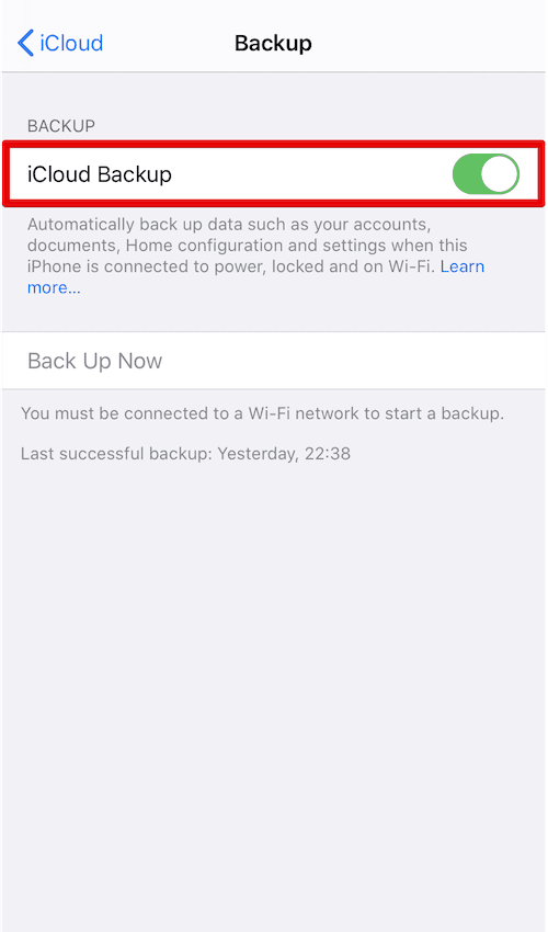 iCloud backup on iPhone
