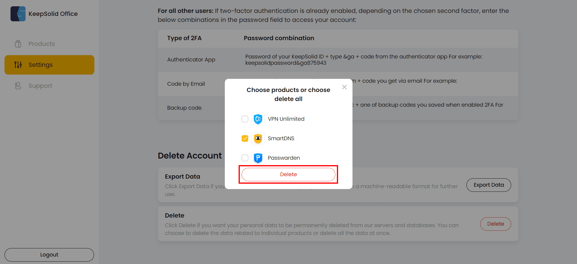 Delete Selected Items